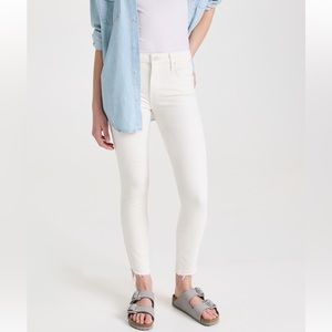 Mother Denim High Waisted Looker Ankle Fray White Jeans